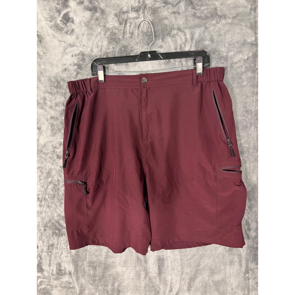 Pudolla Mens Hiking Cargo Shorts Burgundy Wine Quick Dry Multi-Pocket Size XL
